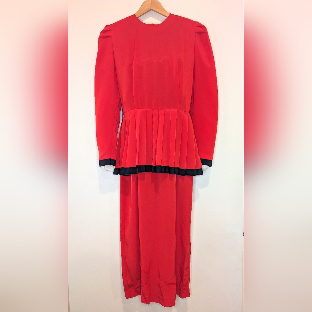 Vintage Bright Red Sheryl Spigel Long Sleeve Dress 9/10